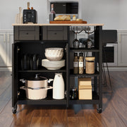 Homrest kitchen island on wheels, kitchen cart with cabinet and 3 layer shelves, black