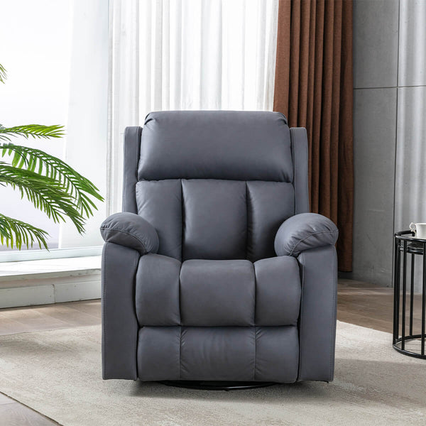 Massage Recliner Chair 360° Swivel Rocker Recliner Lounge Chair, Microfiber Cloth Reclining Sofa with Side Pockets, Blue