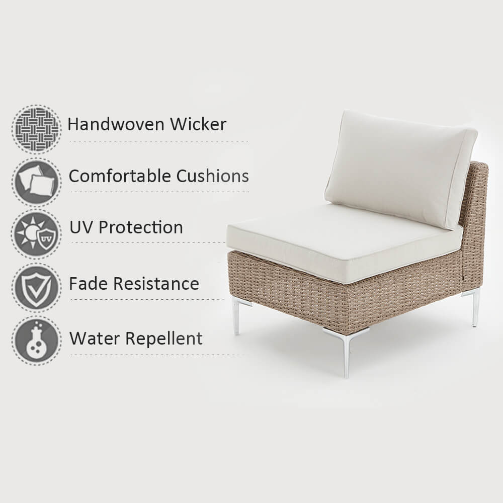 7 Pcs Outdoor Sectional Sofa, Half-Round Rattan Furniture Set with Tea Table, Beige | Homrest Furniture