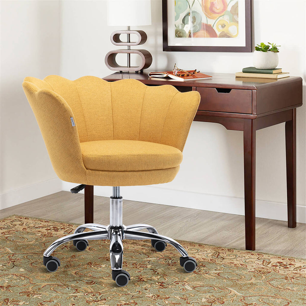 Modern Home Office Chair, Cute Velvet Upholstered Shell Chair Adjustable Swivel Vanity Chair for Women, Yellow