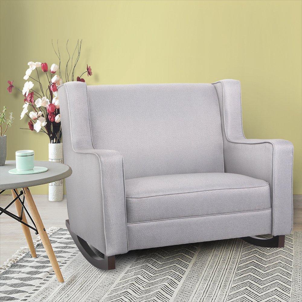 Upholstered Rocking Chair Padded Seat Fabric Rocker