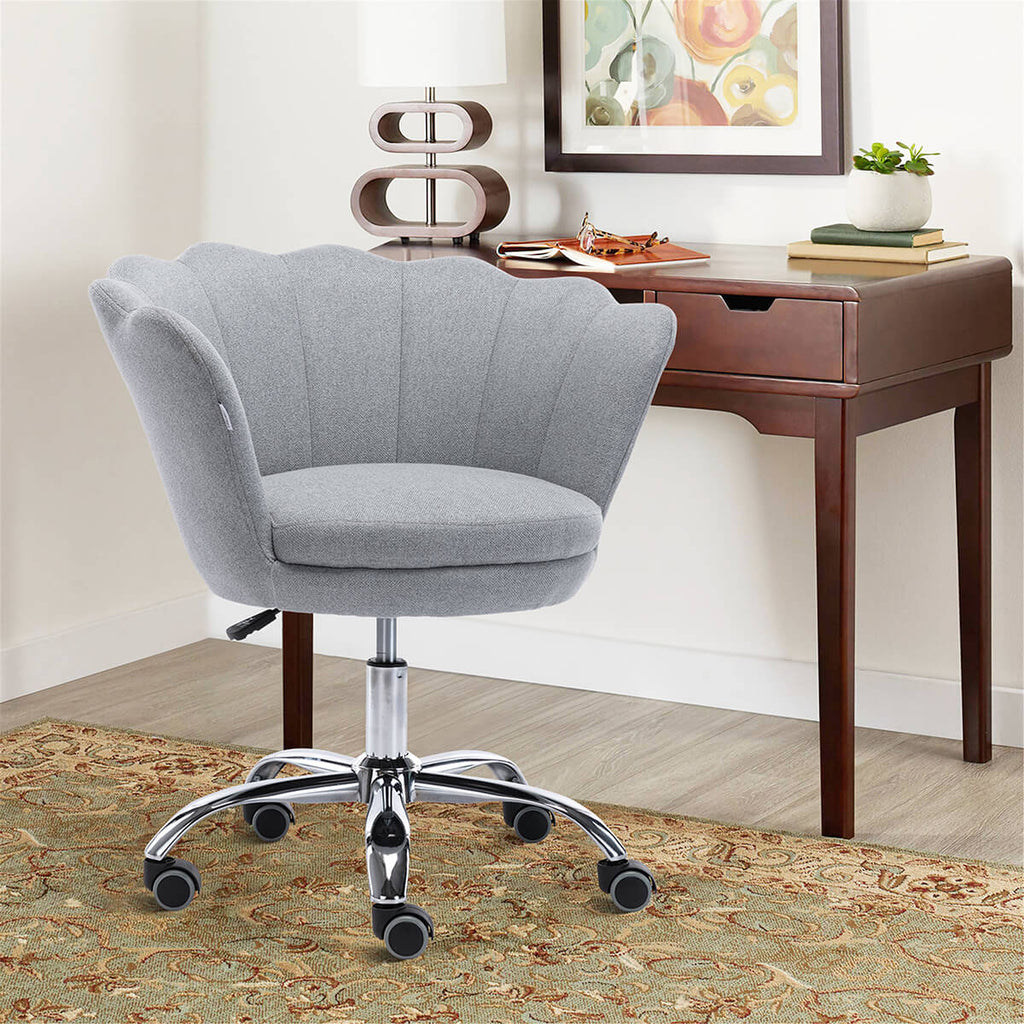 Modern Home Office Chair, Cute Velvet Upholstered Shell Chair Adjustable Swivel Vanity Chair for Women, Light Gray