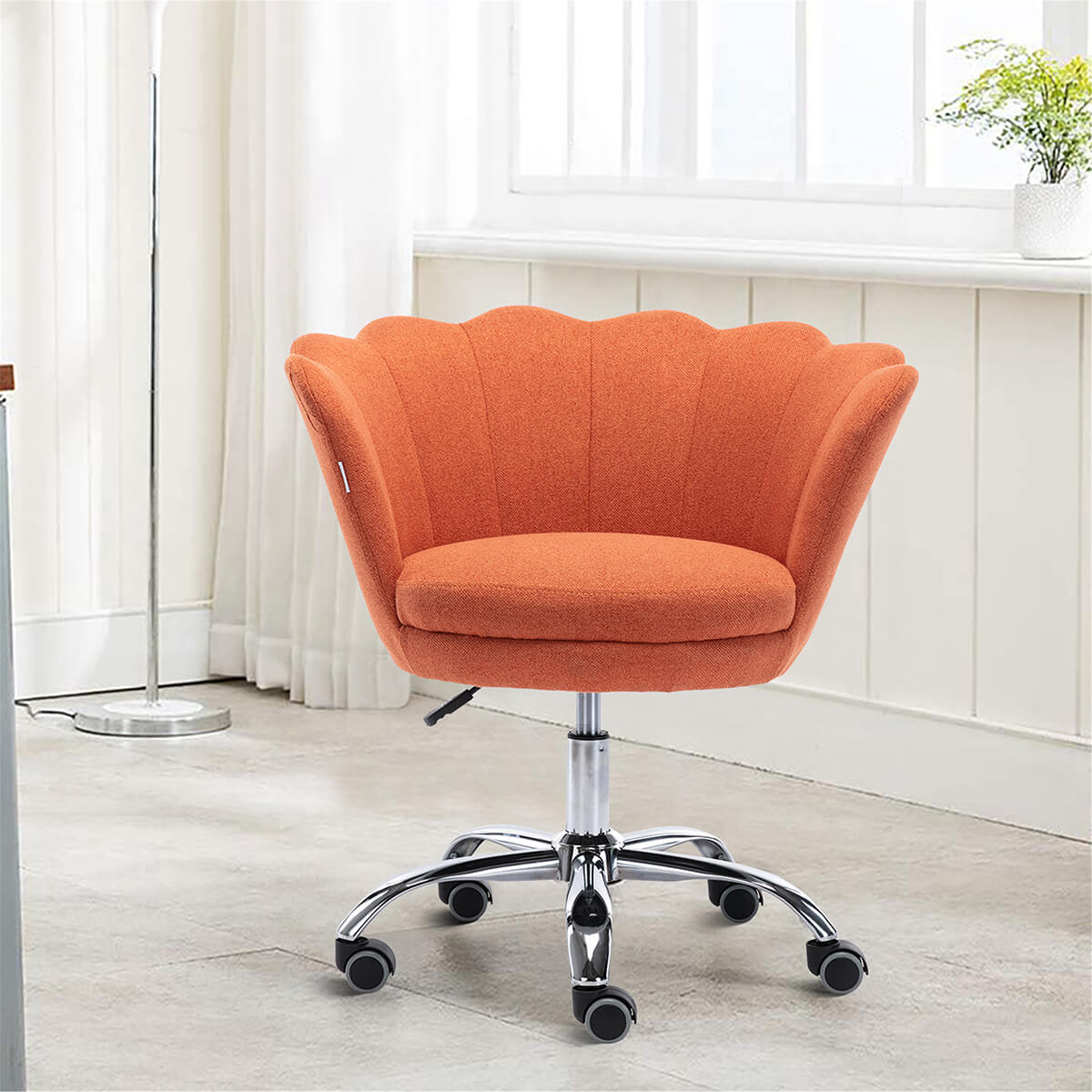 Modern Home Office Chair, Cute Velvet Upholstered Shell Chair Adjustable Swivel Vanity Chair for Women, Orange