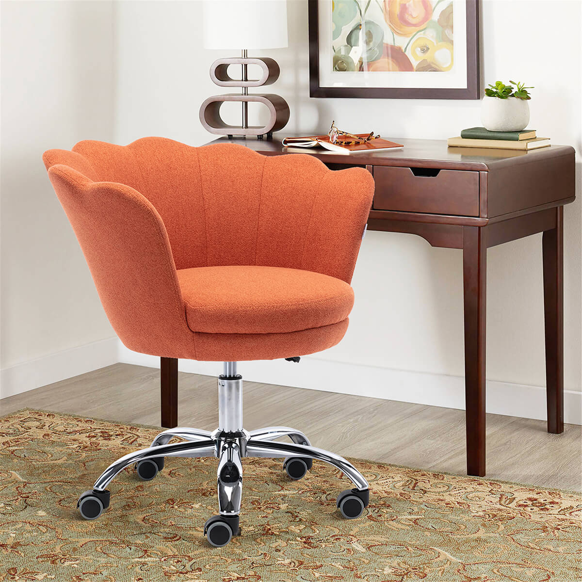 Upholstered Shell Chair Adjustable Swivel Chair, Orange