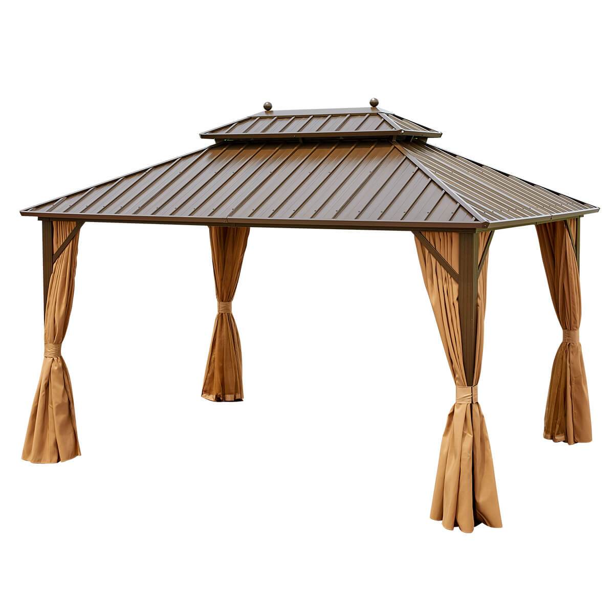  Homrest 0'x13' Hardtop Gazebo Galvanized Steel Gazebos with Netting & Curtain