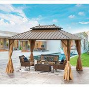 Homrest 0'x13' Hardtop Gazebo Galvanized Steel Gazebos with Netting & Curtain