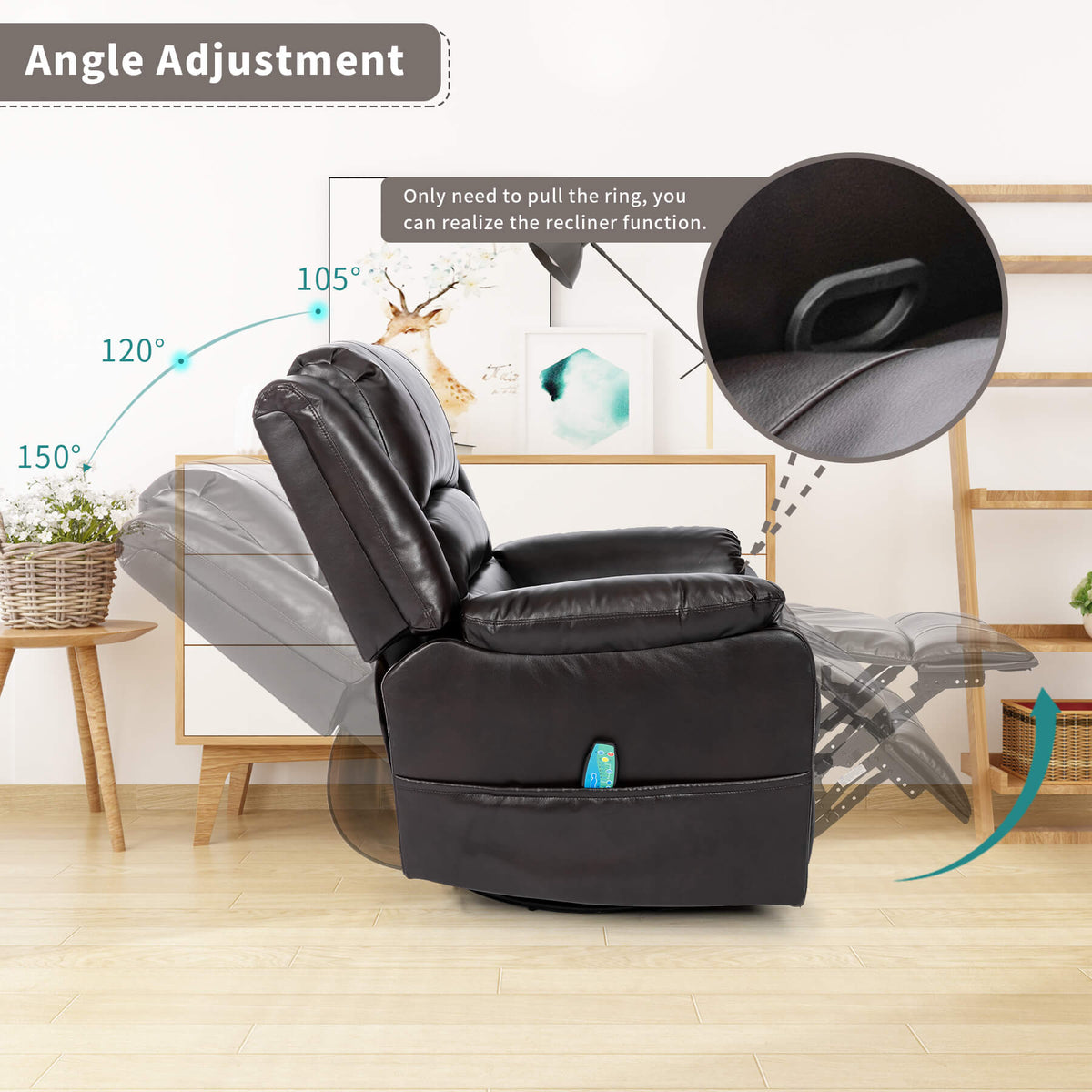 Massage Recliner Chair 360° Swivel Faux Leather Chair