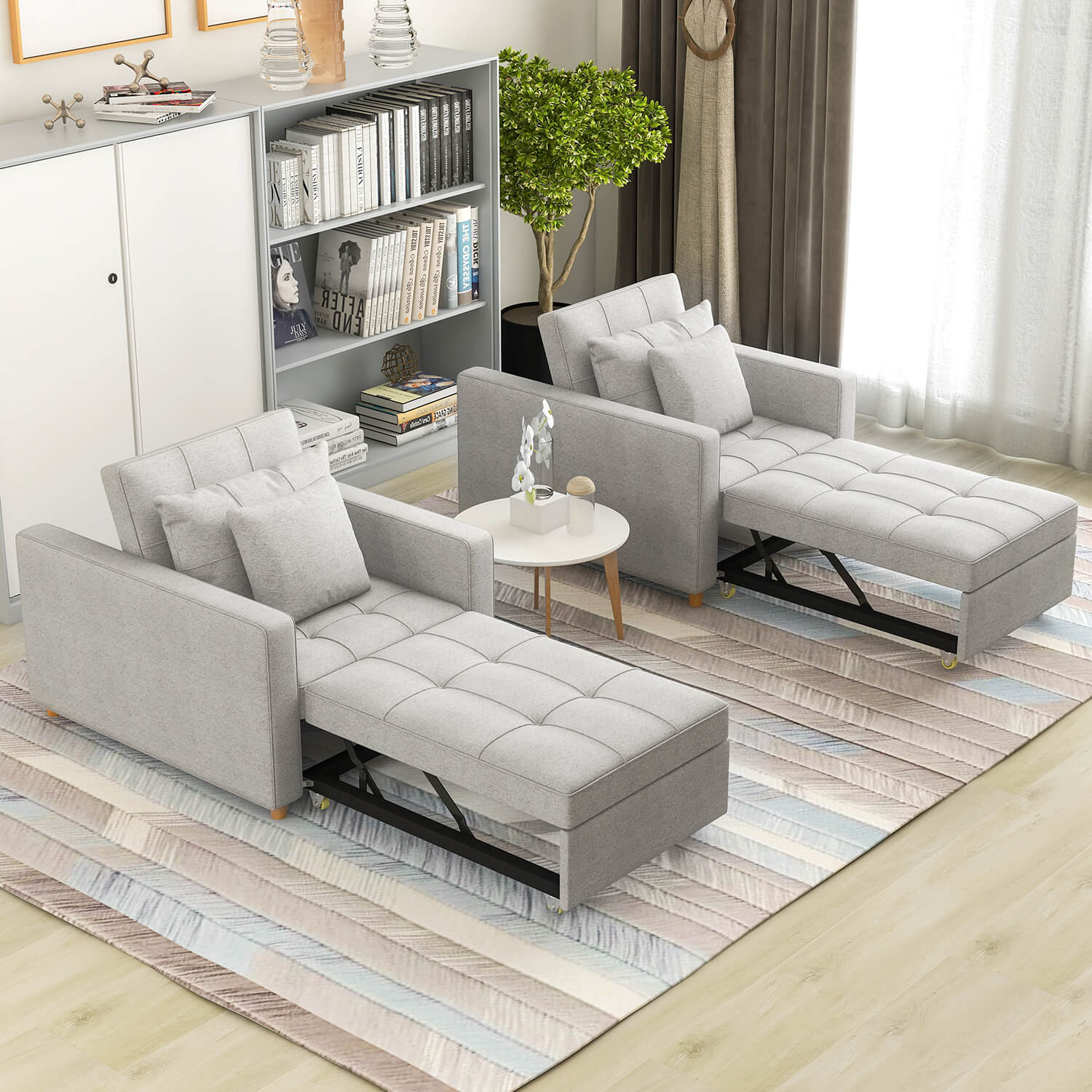 Homrest Sofa Bed 3-in-1 Convertible Chair Multi-Functional Adjustable Recliner, Sofa, Bed(Light Gray)