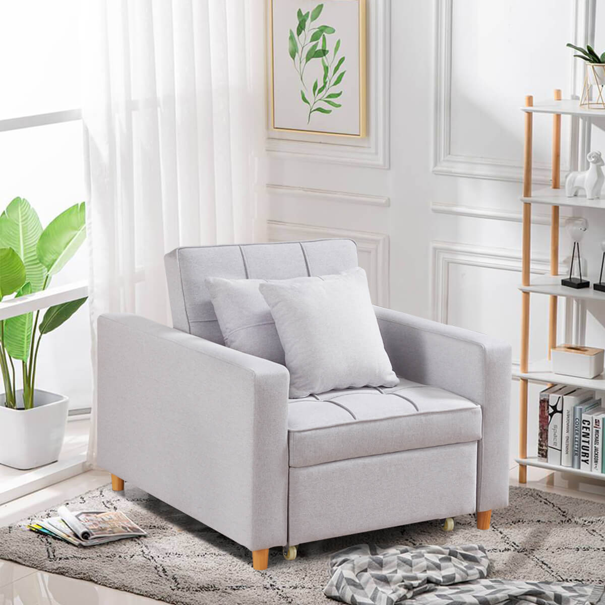 Homrest Sofa Bed 3-in-1 Convertible Chair Multi-Functional Adjustable Recliner, Sofa, Bed(Light Gray)