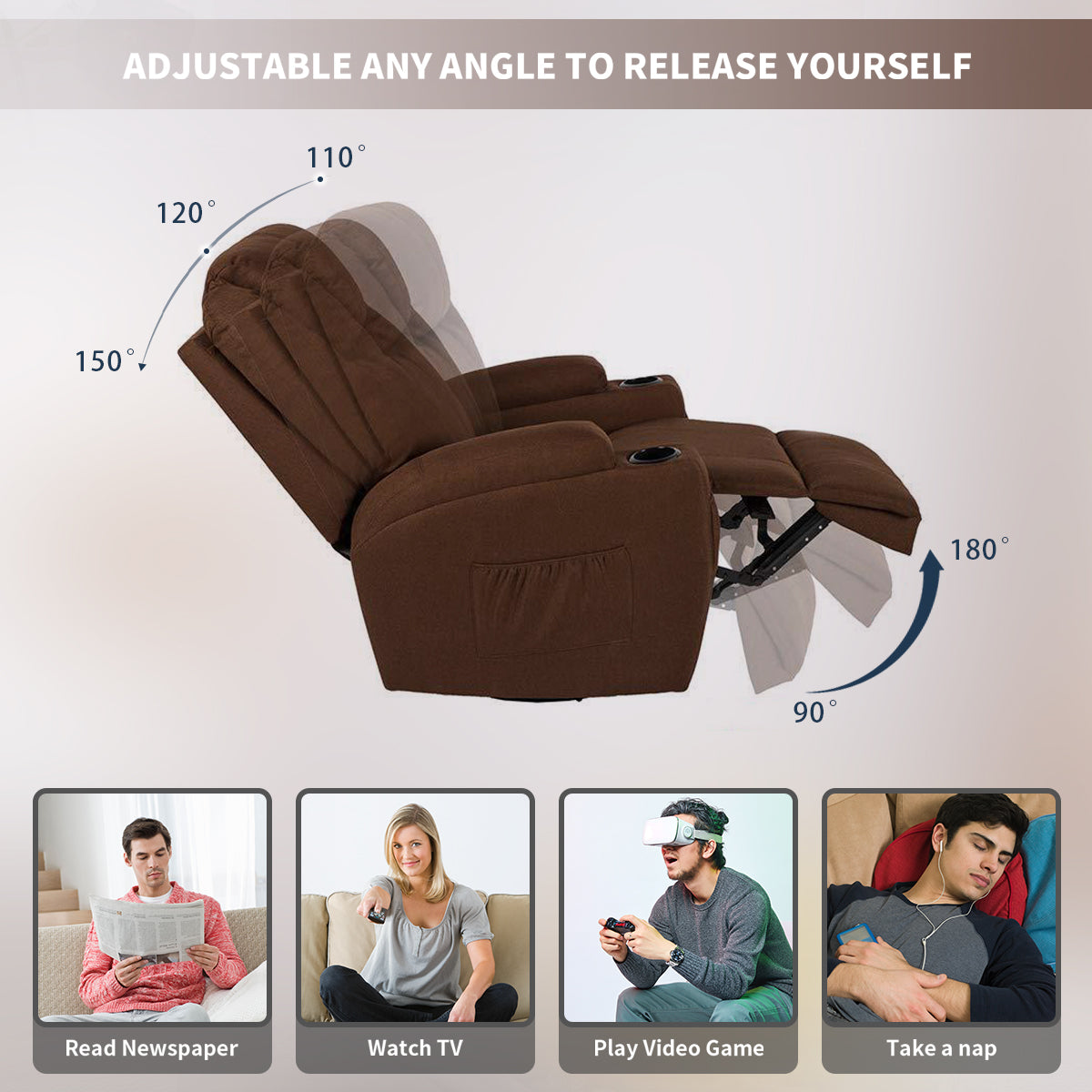 Massage Recliner Fabric Ergonomic Lounge Heated Chair