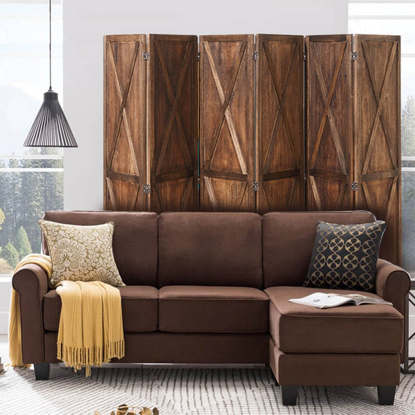 6 Panels Wood Room Divider 5.6 FT X-Shaped Rustic Folding Privacy Screens, Brown
