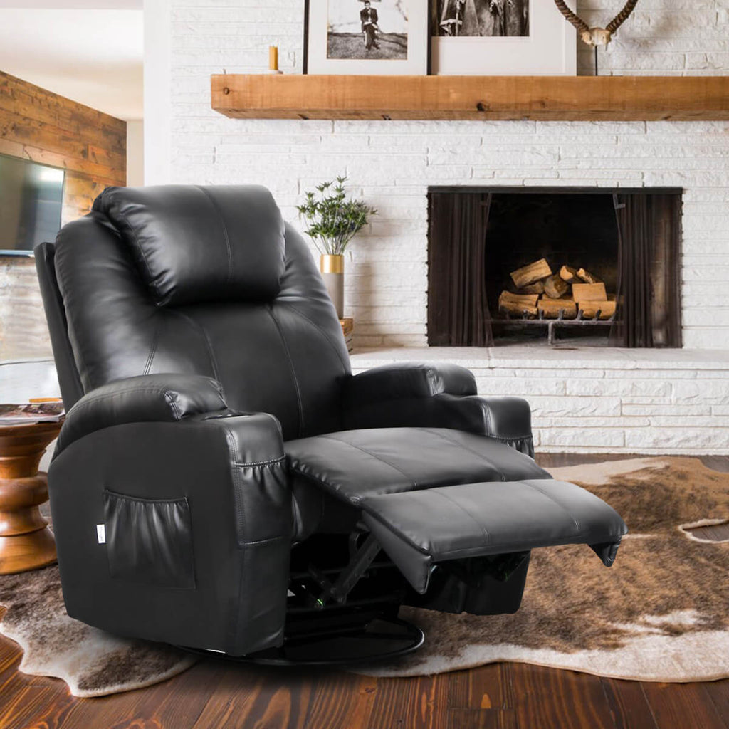 Massage Recliner Chair Faux Leather Ergonomic Lounge Heated Chair, Black