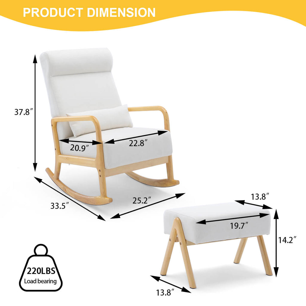 Rocking Chair Ottoman Set Nursery Glider with Pillow