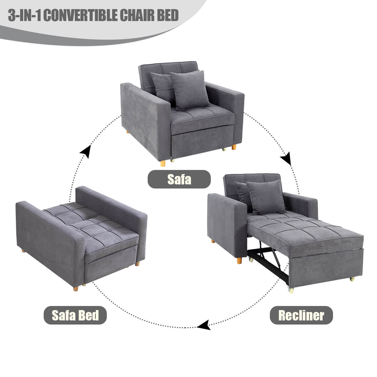 Product dimensions of Homrest convertible chair
