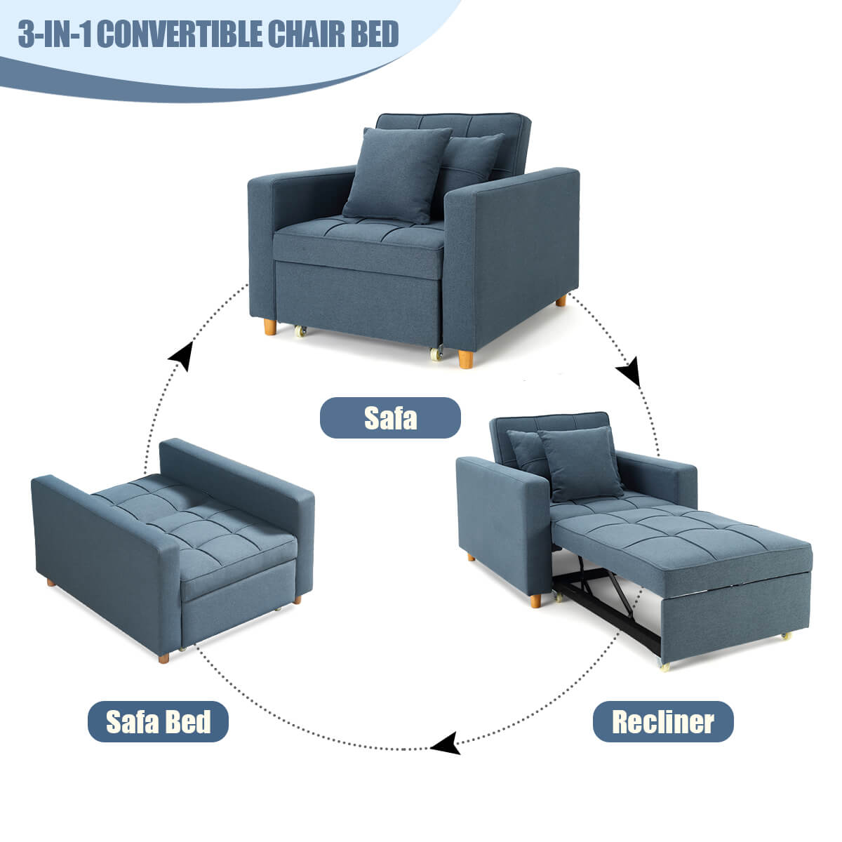 Product dimensions of Homrest convertible sofa bed