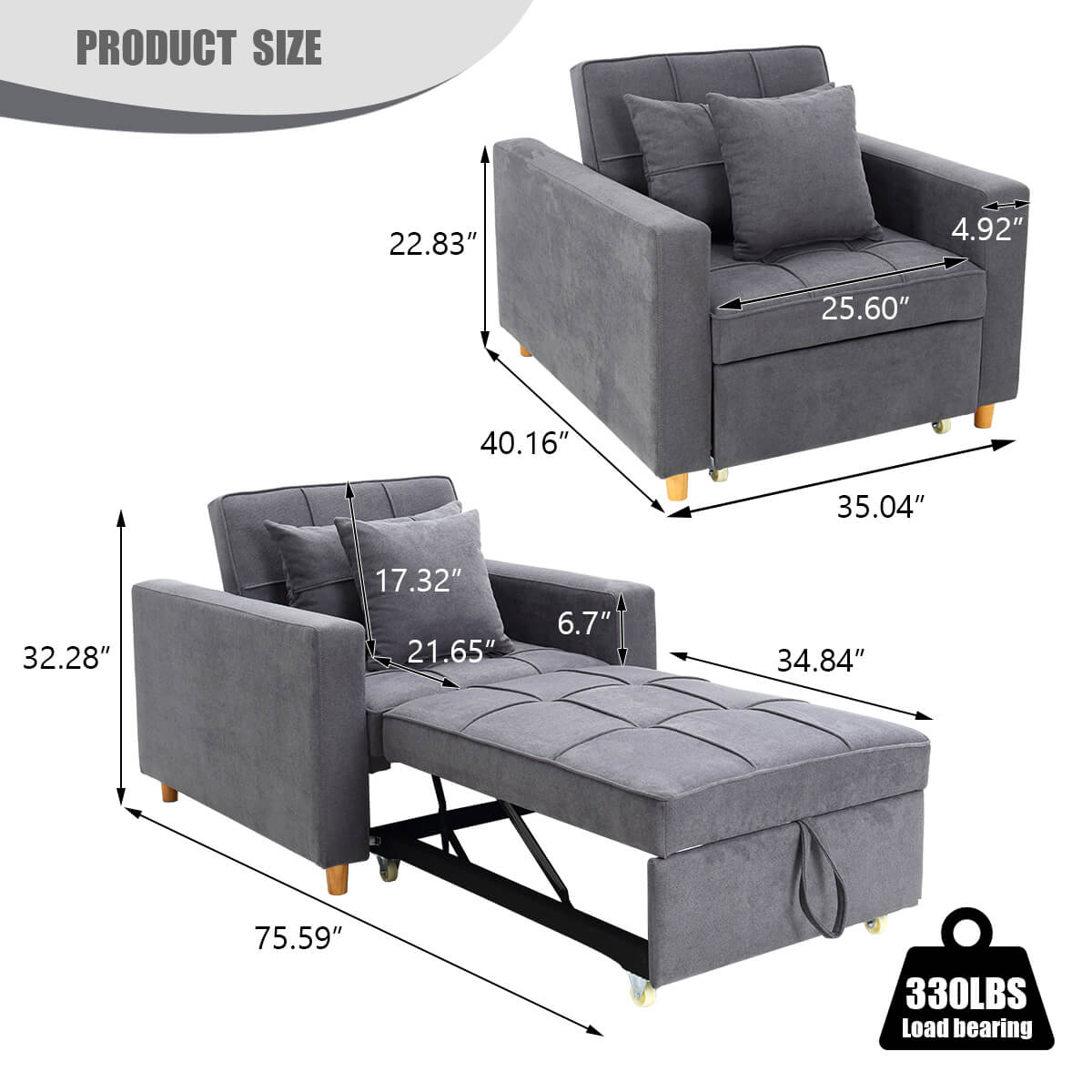Product dimensions of Homrest sofa bed