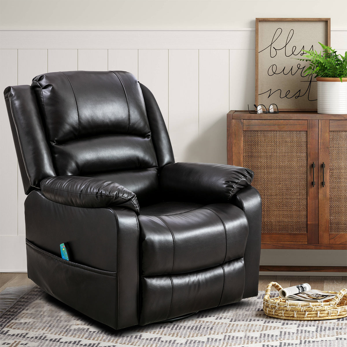 Homrest Massage Recliner Chair Breathable Faux Leather Ergonomic Lounge Chair for Living Room, Dark Brown