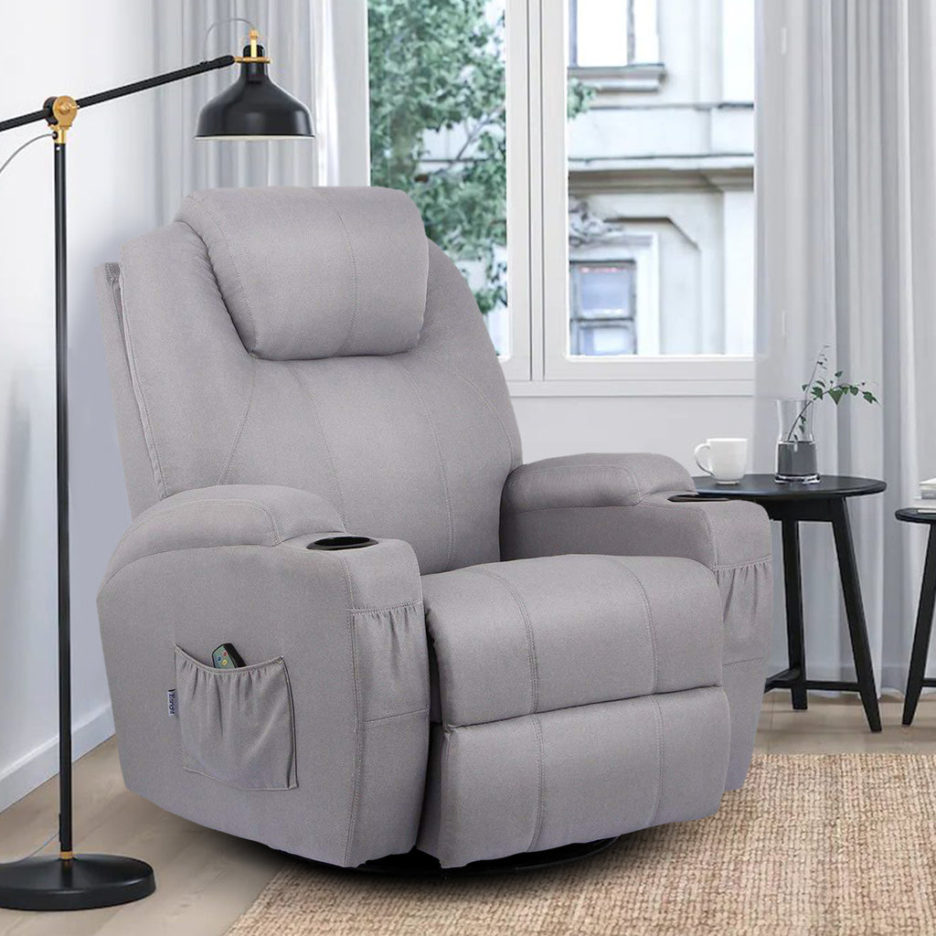 Massage Recliner Chair Fabric Heated Rocker Recliner with Remote Control, Grey