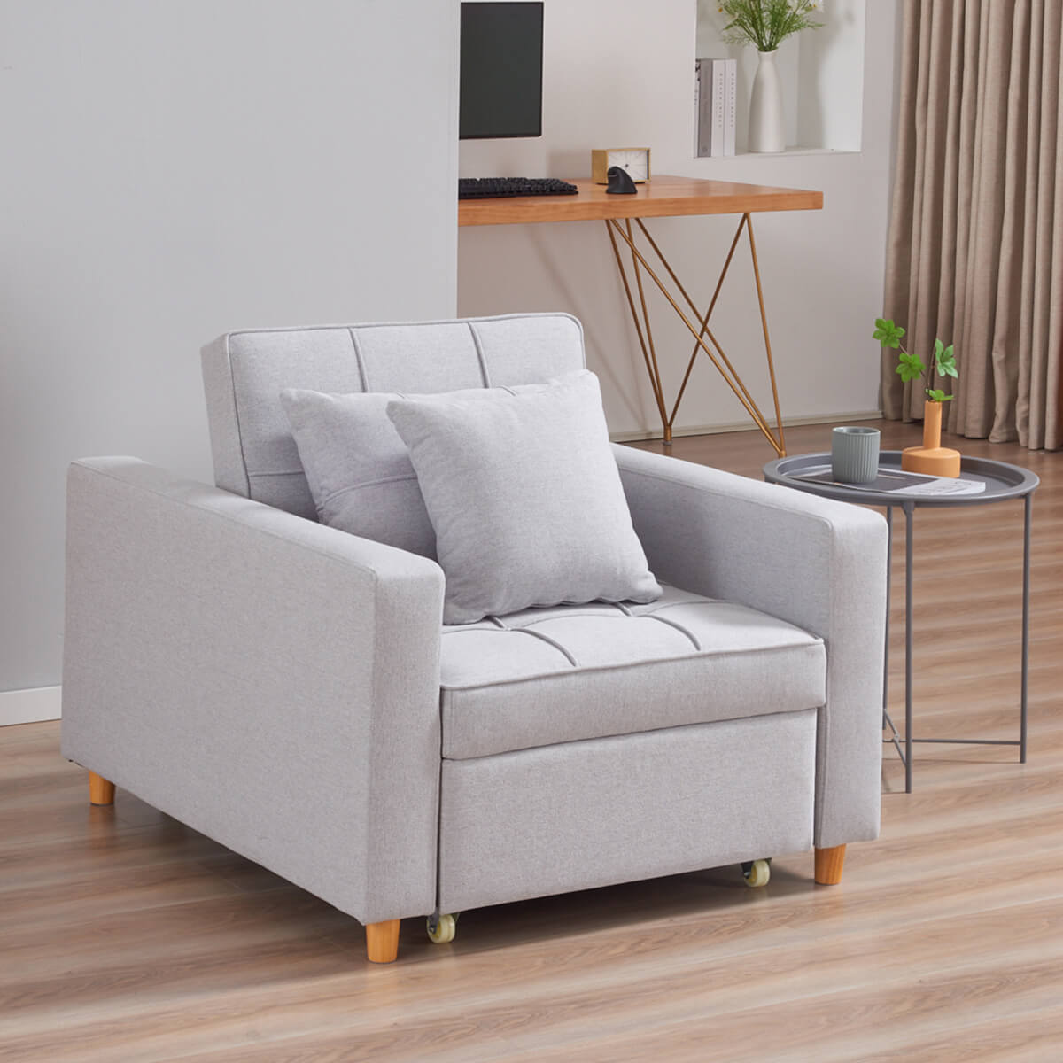 Homrest Sofa Bed 3-in-1 Convertible Chair Multi-Functional Sofa Bed Adjustable Recliner for Living Room (Light Grey)