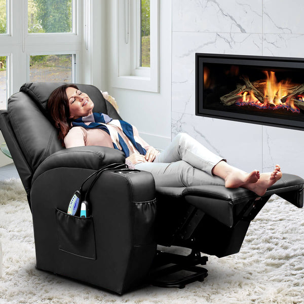 Massage Recliner Chair Faux Leather Ergonomic Lounge Heated Chair, Black