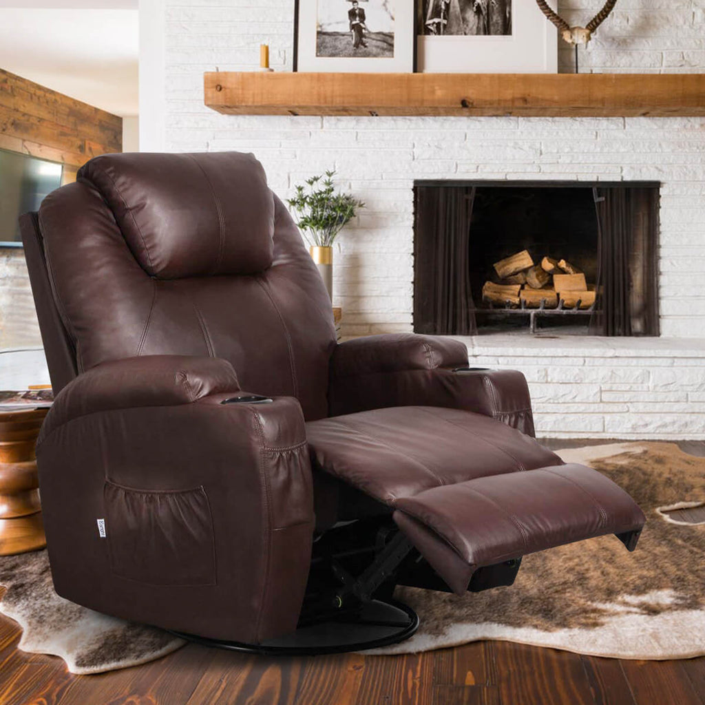 Massage Recliner Chair Faux Leather Ergonomic Lounge Heated Chair, Brown