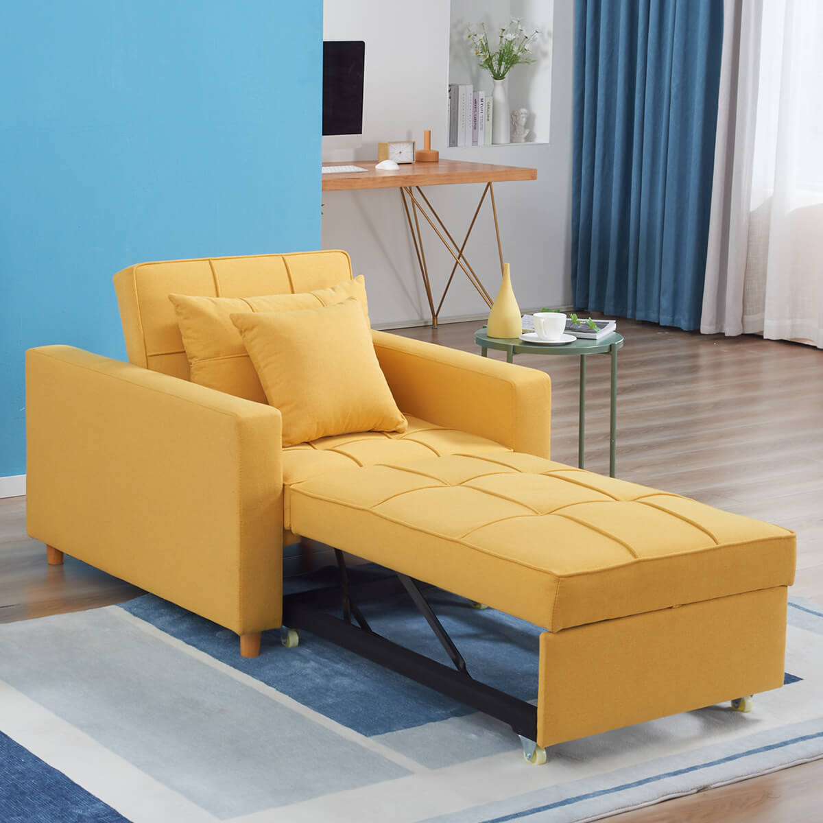 Sofa Bed 3-in-1 Convertible Chair Multi-Functional Adjustable Recliner, Sofa, Bed(Yellow)