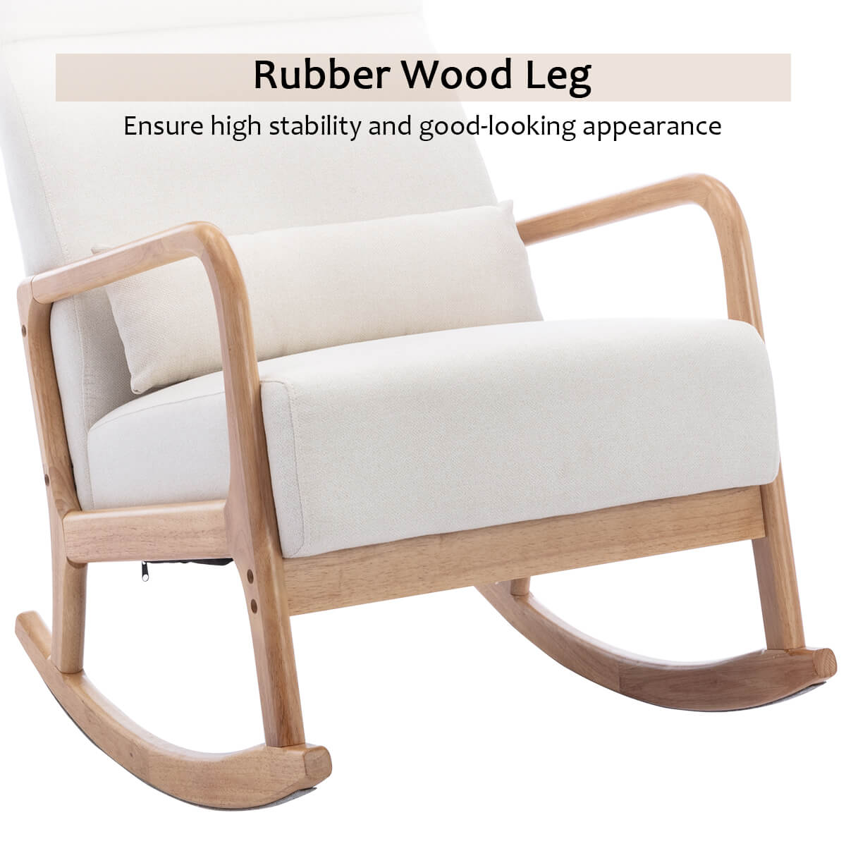 Mid-Century Upholstered Rocking Chair with Thick Padded Cushion & Pillow, Glider Rocker Chair for Living Room