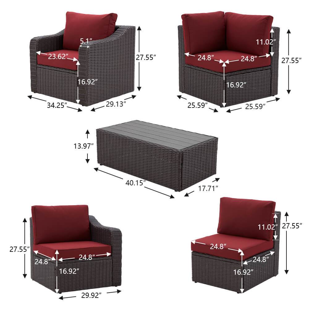 Product dimensions of Homrest patio furniture set