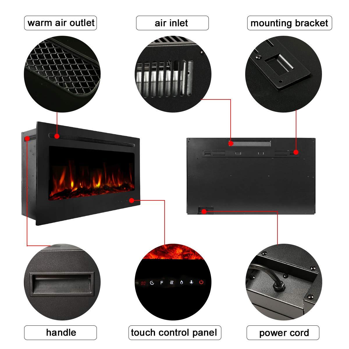 Homrest 50" Recessed Mounted Electric Fireplace Insert with Touch Screen Control Panel & Remote Control