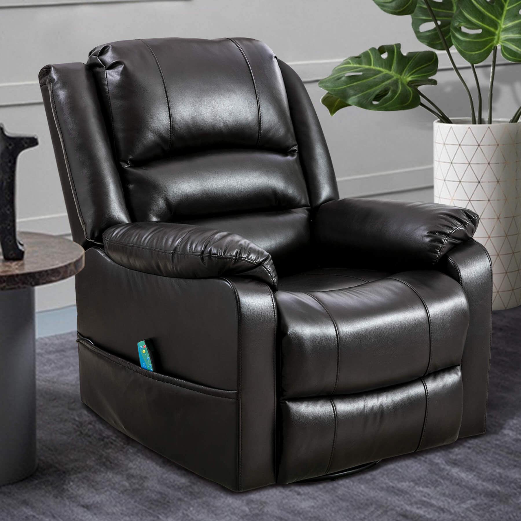Homrest Massage Recliner Chair Breathable Faux Leather Ergonomic Lounge Chair for Living Room, Dark Brown