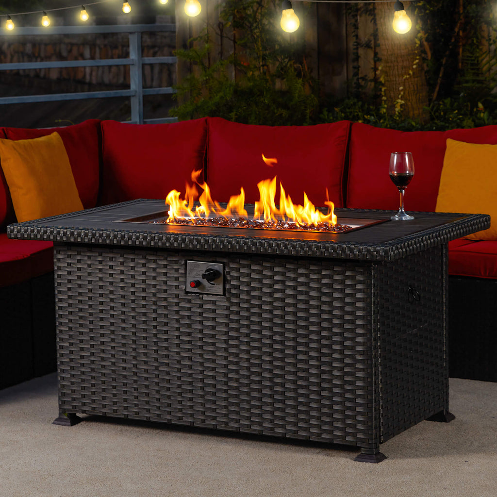 50" Propane Gas Fire Pit Table 50000 BTU Auto-Ignition w/ Waterproof Cover, Black