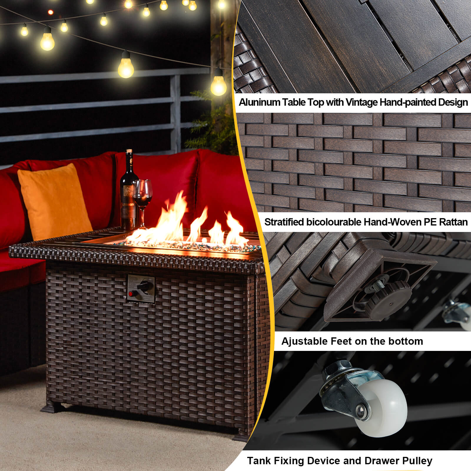 Homrest fire pit table with wind guard