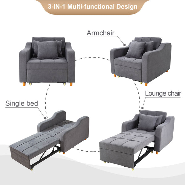 Homrest Upgrade Sofa Bed 3-in-1 Convertible Chair Multi-Functional Sofa Bed Adjustable Recliner(Dark Grey)