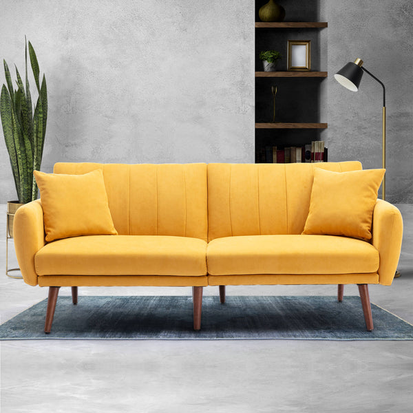 Homrest Convertible Linen Fabric Folding Recliner Futon Modern Adjustable Sleeper Sofa Loveseat Daybed for Living Room(Yellow)