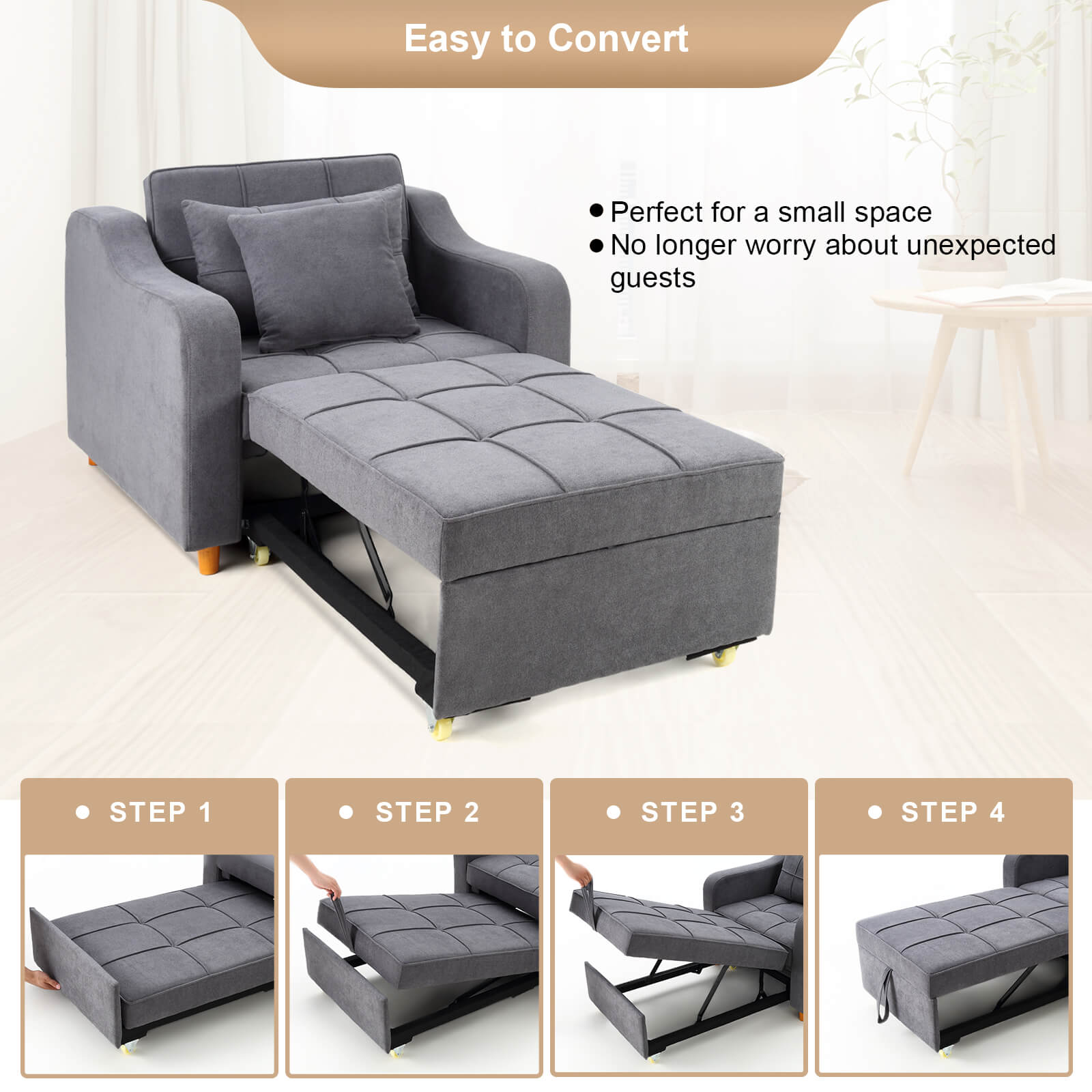 3-in-1 Convertible Chair Multi-Functional Sofa Bed