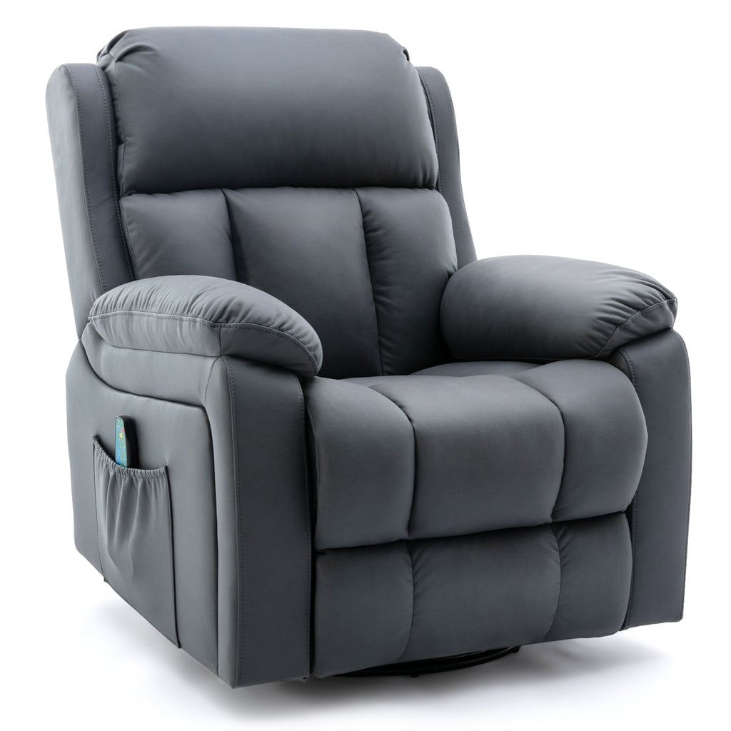 Swivel Rocker Recliner Chair with Heat and Massage, USB Port and Side Pockets, Blue