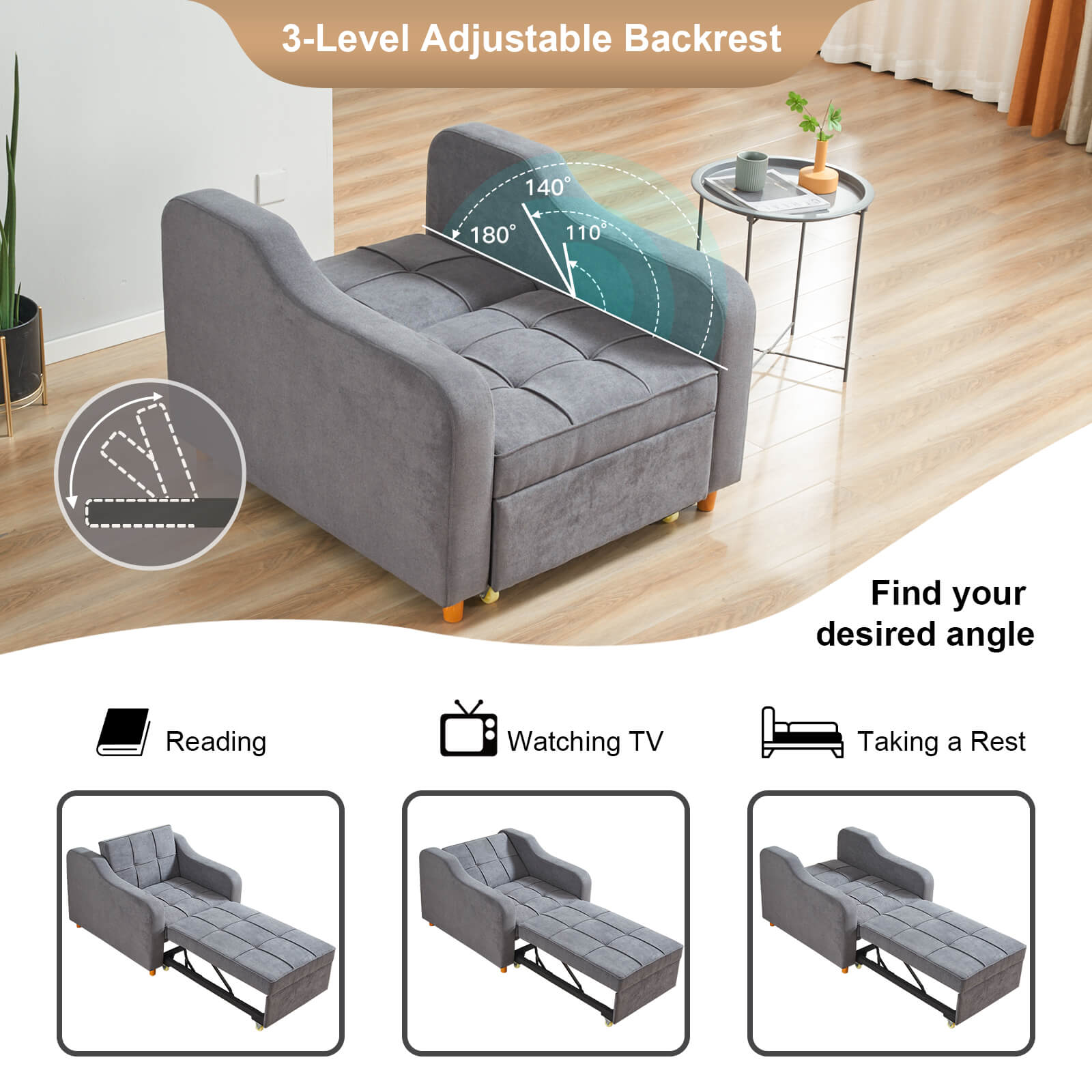 3-in-1 convertible sofa bed, dark gray | Homrest furniture