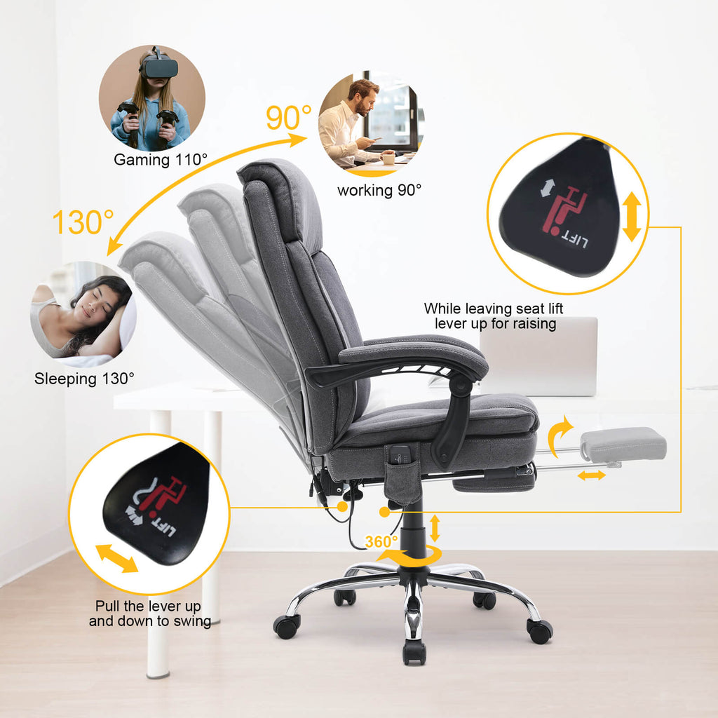 Ergonomic Breathable Fabric Reclining Massage Office Chair