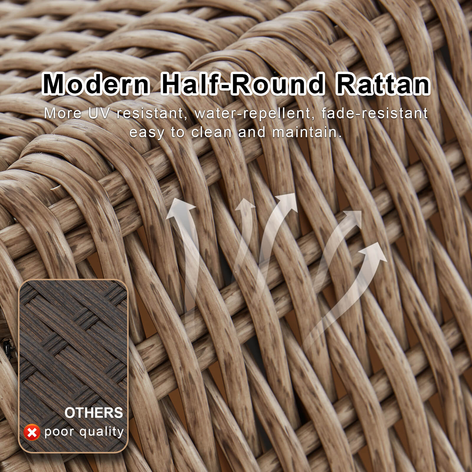 Homrest 7 pieces patio conversation set with modern half-round ratten, more uv resistant, water-repellent, fade-resistant, easy to clean and maintain