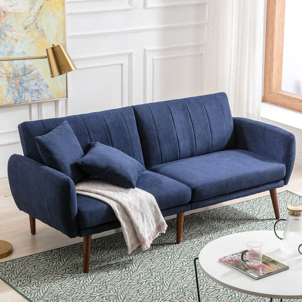 Homrest Convertible Linen Fabric Folding Recliner Futon Modern Adjustable Sleeper Sofa Loveseat Daybed for Living Room(Blue)