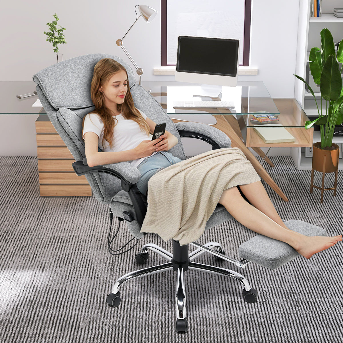 Ergonomic Breathable Fabric Reclining Massage Office Chair