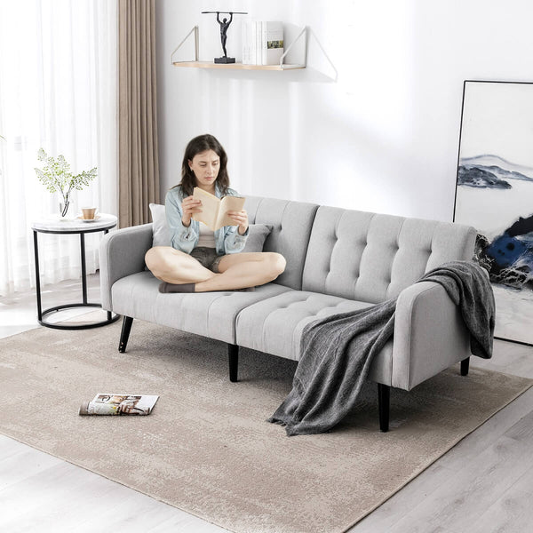 Homrest Convertible Foton Sectional Sleeper Sofa Bed Loveseat Couch Small Apartment Furniture Light Gray