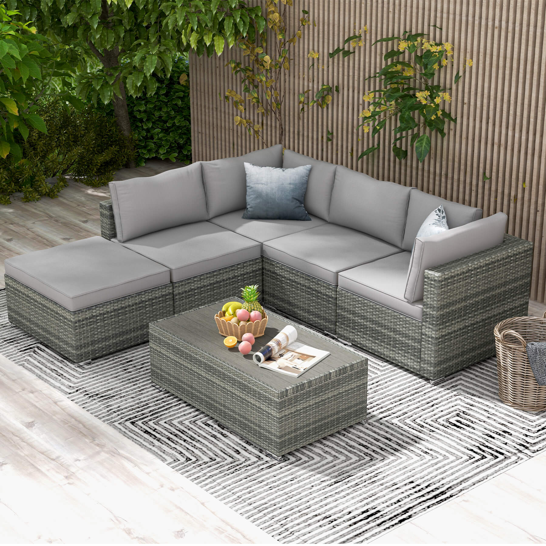 Homrest patio rattan sectional sofa for porch, garden and poolside, gray
