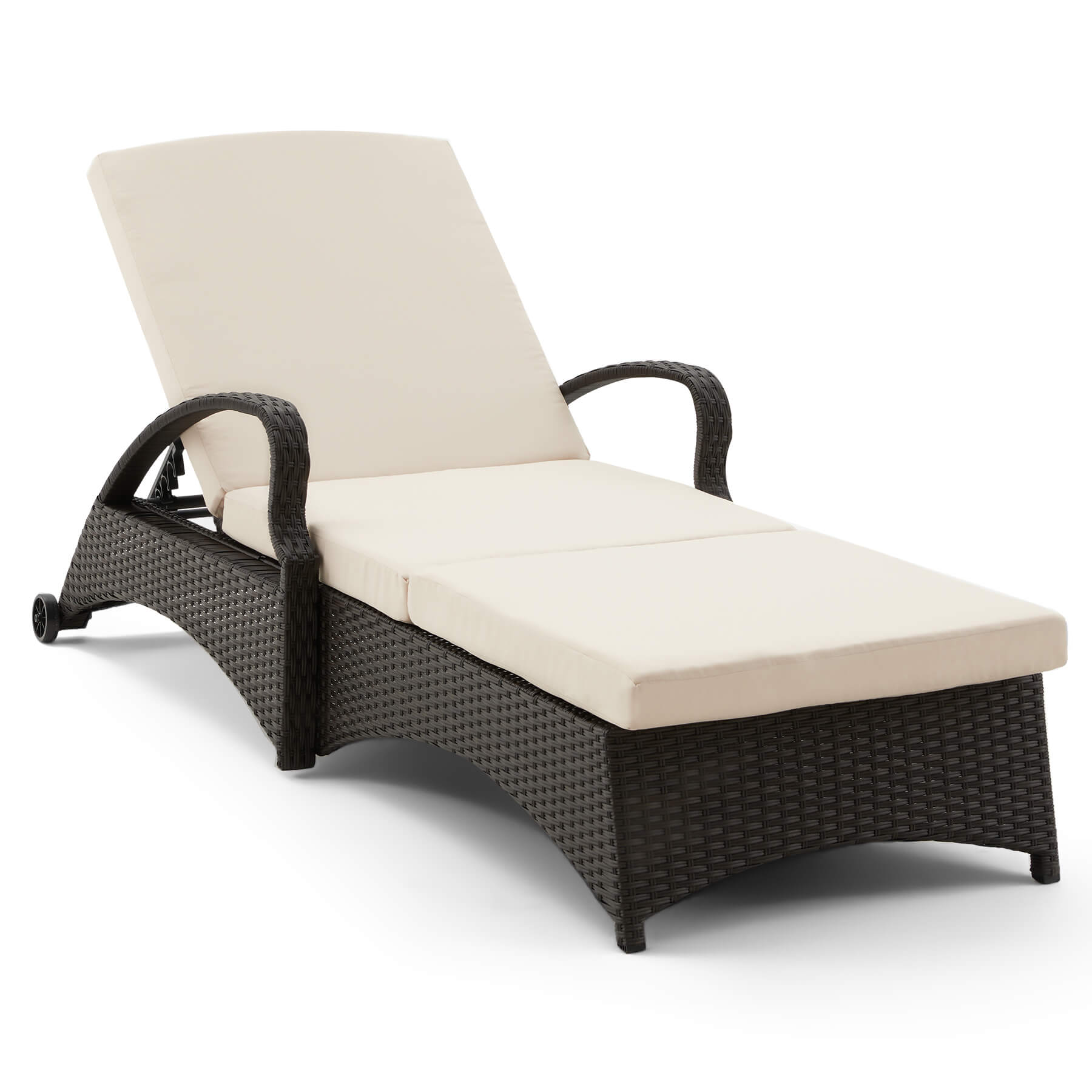  Homrest outdoor lounge chaiise with black rattan and beige cushions for poolside