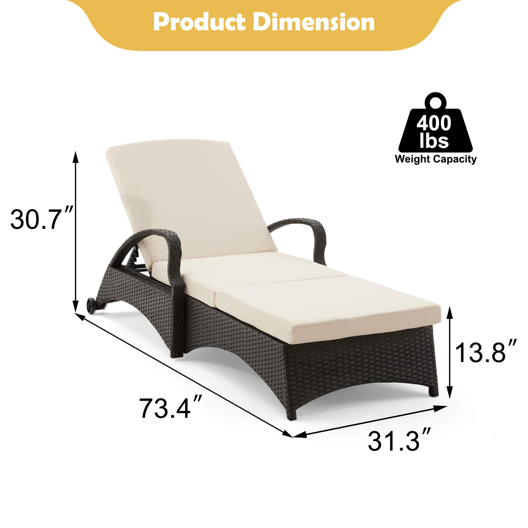  Homrest outdoor lounge chaiise with black rattan and beige cushions for poolside