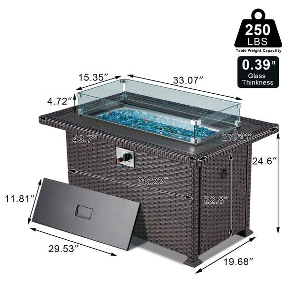 Product dimensions of Homrest patio fire pit table