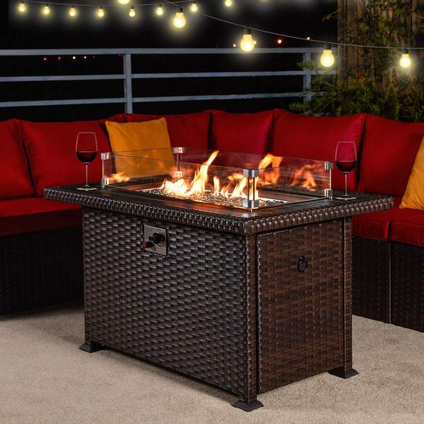 Homrest 6 pcs patio furniture set with fire pit table and coffee table, wine red