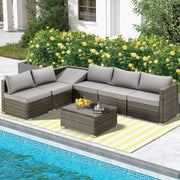 Homrest 7 pcs outdoor rattan sectional sofa with adjustable backrest and coffee table, gray