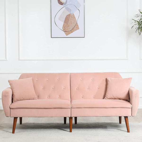 Homrest Convertible Velvet Sleeper Sofa Bed with Adjustable Backrest Couch Loveseat Pink