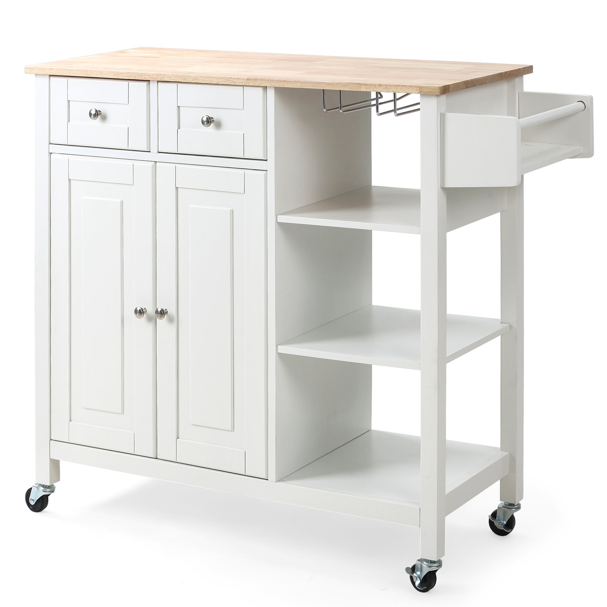 Homrest kitchen cart with cabinet & 3 layer shelves, white